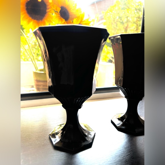 2 Independence Glass Co. octagon black goblets. 4 5/8” - Picture 2 of 12